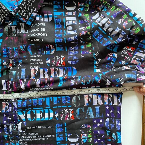 SUGAR Shirt Men's 2XL Colorful All-Over Print Dress Long Sleeve Flip Cuff - Picture 8 of 12